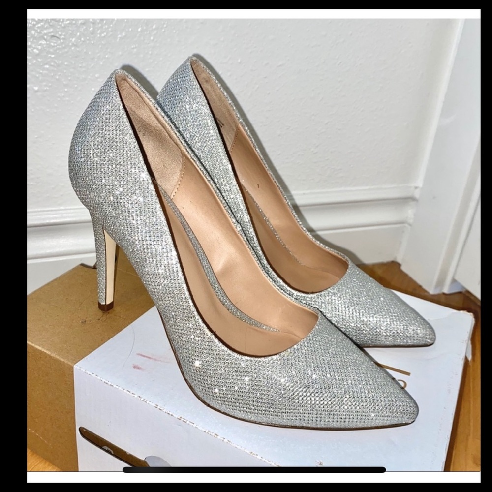 Call It Spring Silver Sparkly Pointed Toe Heels Prom Wedding Agrirewiel